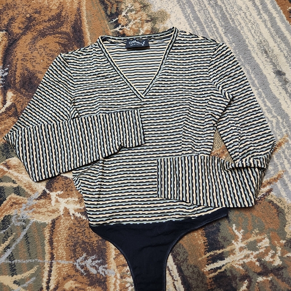 Cosabella Tops - Cosabella Black and White Striped Bodysuit